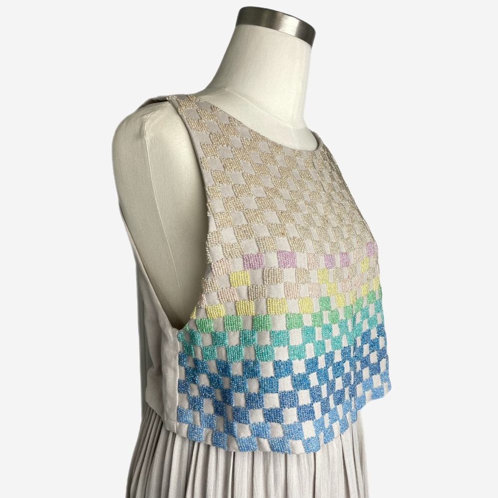 Mara Hoffman NWT Tan Linen Rainbow Beaded Maxi dress open back resort designer 4 - Picture 5 of 14